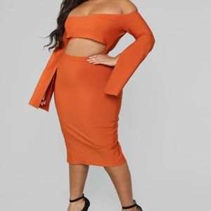 Rust Cutout Bandage Dress